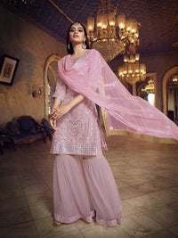Thumbnail for Myra Baby Pink Heavy Embroidered Gharara Suit