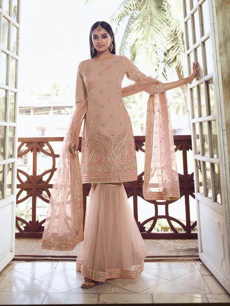 Myra Light Peach Heavy Embroidered Gharara Suit - Distacart