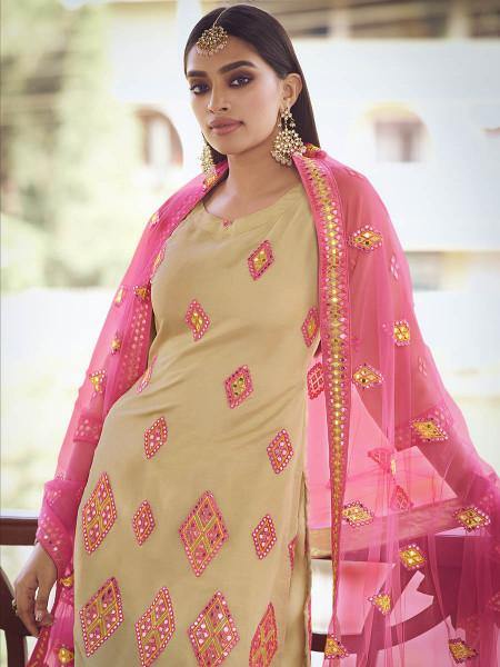 Myra Beige Heavy Embroidered Gharara Suit - Distacart