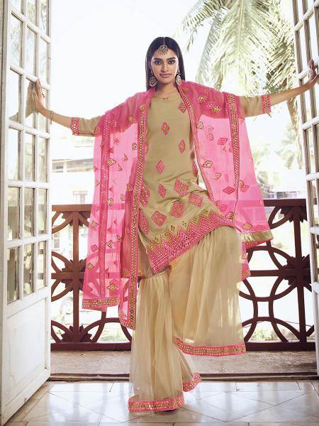 Myra Beige Heavy Embroidered Gharara Suit - Distacart