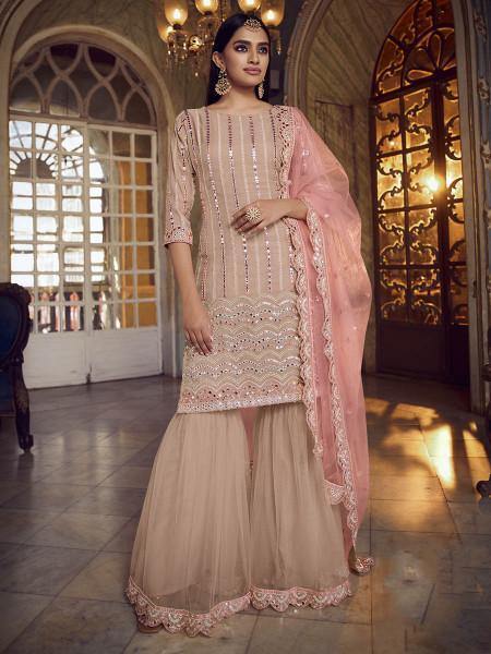 Myra Peach Heavy Embroidered Gharara Suit