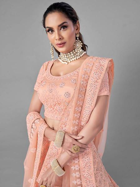 Myra Peach Heavy Embroidered Soft Net Bridal Beautiful Lehenga