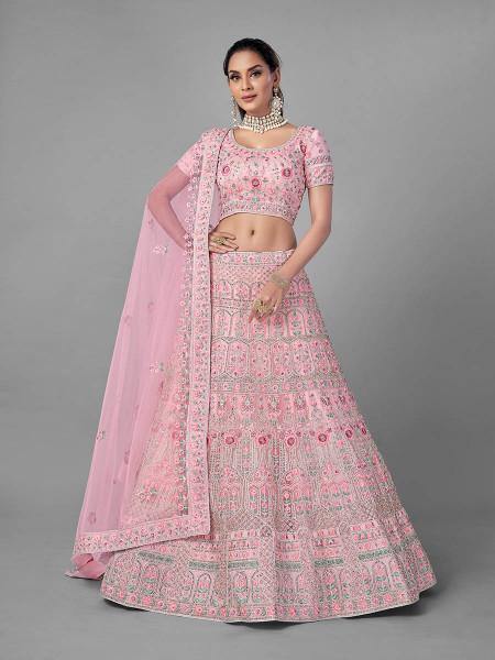 Myra Traditional Bridal Lehenga in Pink Heavy Embroidered Soft Net