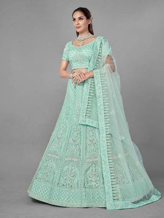 Myra Sea Green Heavy Embroidered Soft Net bridal Lehenga - Distacart