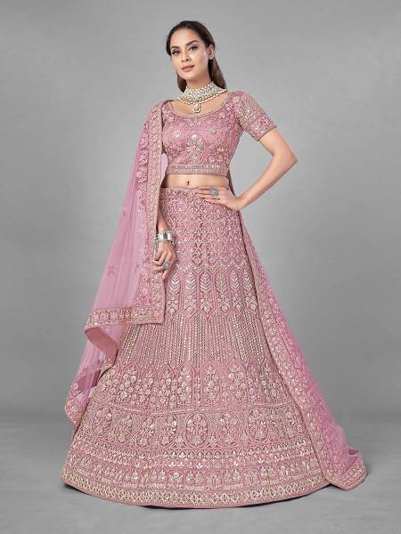 Myra Bridal Lehenga in Pink Heavy Embroidered Soft Net