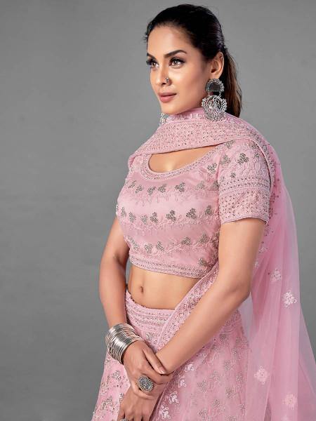 Myra Pink Heavy Embroidered Soft Net bridal Lehenga - Distacart