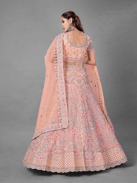 Myra Peach Heavy Embroidered Soft Net bridal Lehenga - Distacart