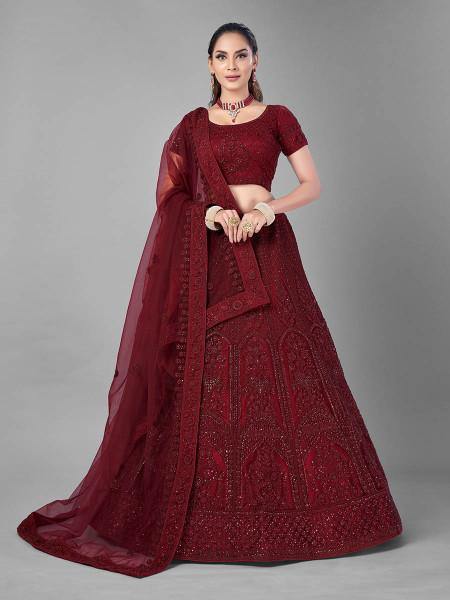Myra Beautiful Red Heavy Embroidered Soft Net Bridal Lehenga