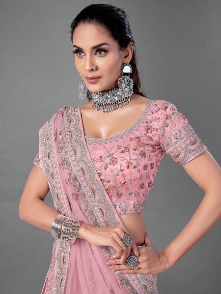 Myra Pink Heavy Embroidered Soft Net bridal Lehenga - Distacart