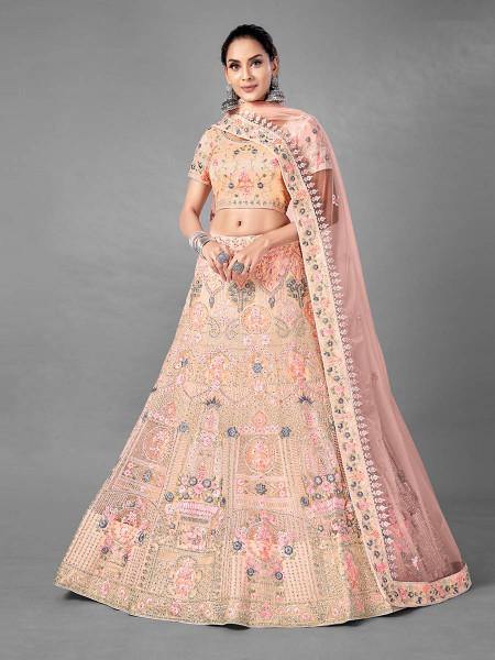 Myra Peach Heavy Embroidered Soft Net bridal Lehenga - Distacart