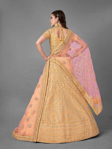 Latest Yellow Heavy Embroidered Art Silk Bridal