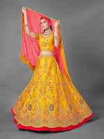 Thumbnail for Beautiful Yellow Heavy Embroidered Art Silk Bridal LehengaMyra 