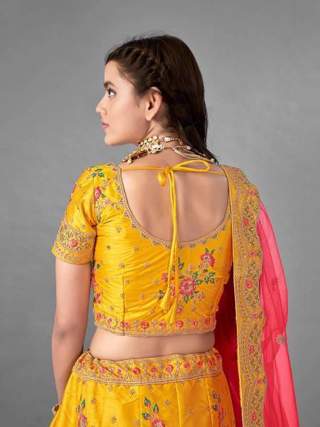 Yellow Heavy Embroidered Art Silk Bridal Lehenga