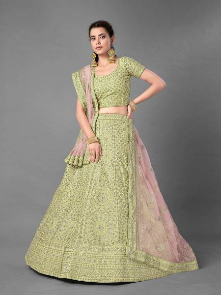 Myra Pista Heavy Embroidered Art Silk Bridal Lehenga