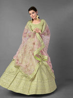 Thumbnail for Myra Pista Heavy Embroidered Art Silk bridal Lehenga - Distacart