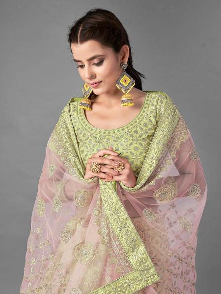 Myra Pista Heavy Embroidered Art Silk bridal Lehenga - Distacart