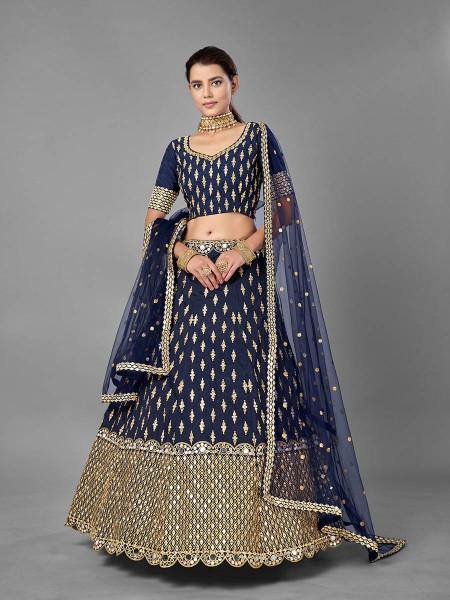 Myra Navy Blue Heavy Embroidered Art Silk Bridal Lehenga