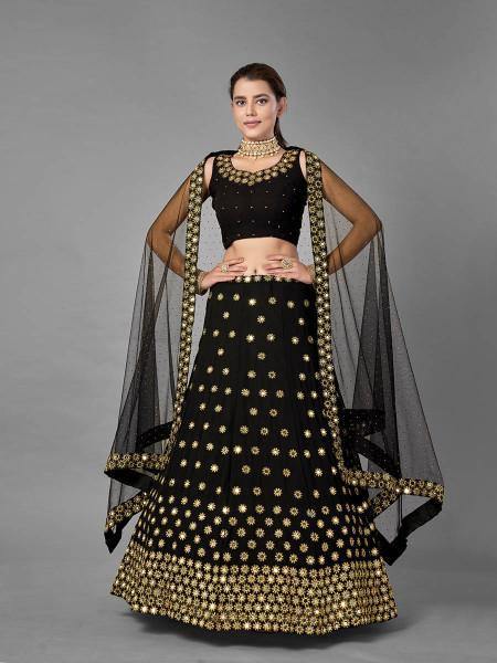 Myra Black Heavy Embroidered Georgette Bridal Lehenga