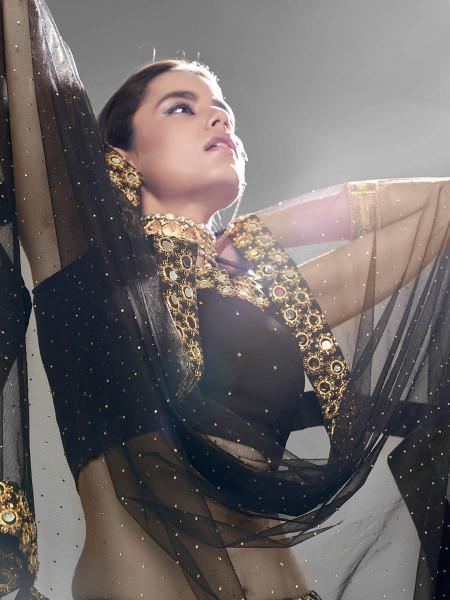 Myra Black Heavy Embroidered Georgette Bridal Lehenga online