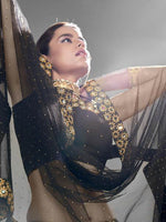 Thumbnail for Myra Black Heavy Embroidered Georggette bridal Lehenga - Distacart