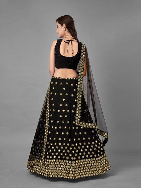 Myra Black Heavy Embroidered Georggette bridal Lehenga - Distacart