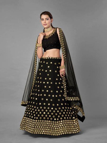 Myra Black Heavy Embroidered Georggette bridal Lehenga - Distacart