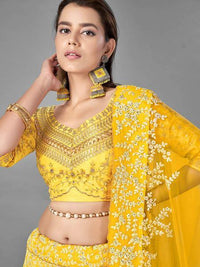 Thumbnail for Myra Yellow Heavy Embroidered Art Silk Bridal Lehenga