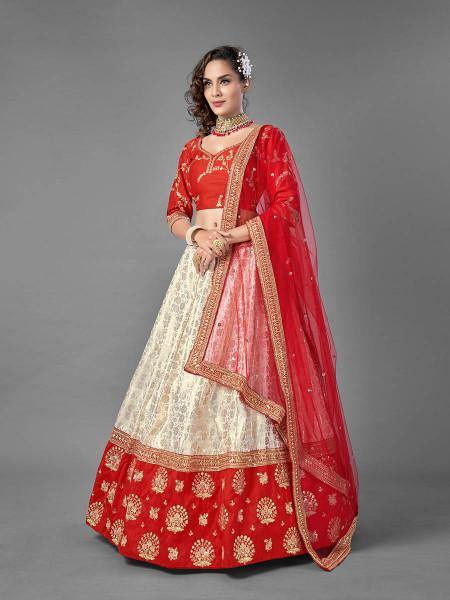 Myra Red Heavy Embroidered Art Silk & Jaquard Bridal Lehenga