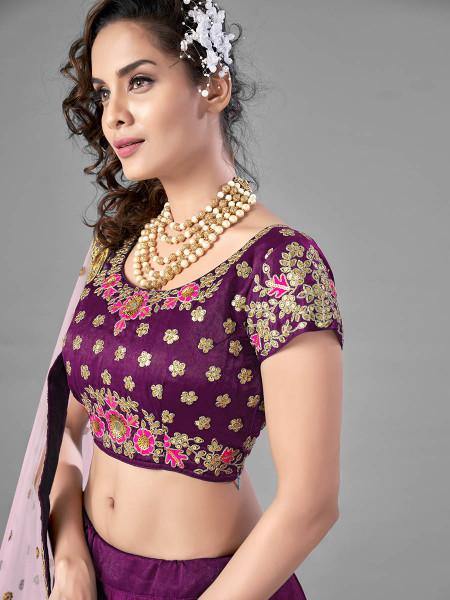 Myra Purple Heavy Embroidered Satin Velvet Bridal Lehenga