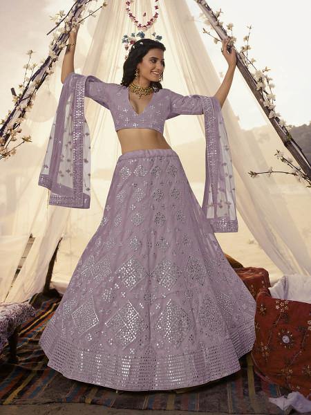 Myra Purple Embroidered Organza bridal Lehenga - Distacart