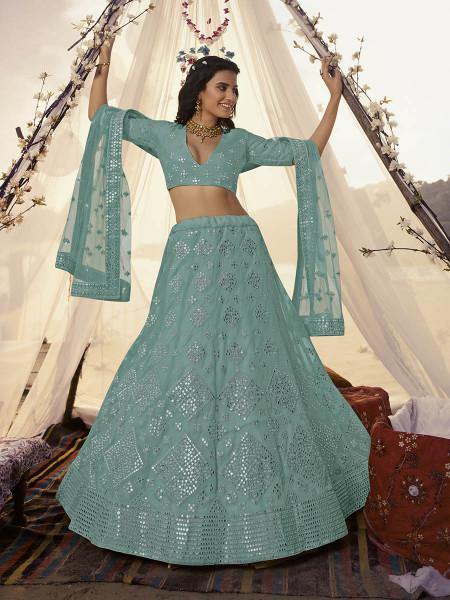 Myra Sea Green Embroidered Organza bridal Lehenga - Distacart