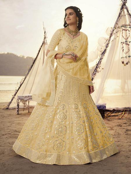 Myra Yellow Embroidered Organza bridal Lehenga - Distacart