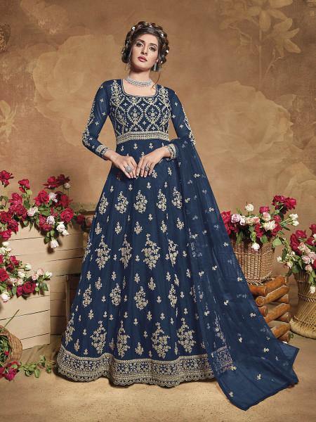 Myra Navy Blue Heavy Embroidered Butterfly Net Anarkali Suit