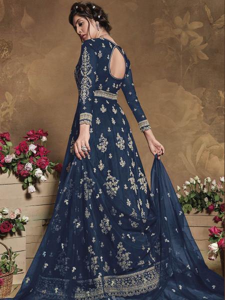 Myra Navy Blue Heavy Embroidered Butterfly Net Anarkali Suit online