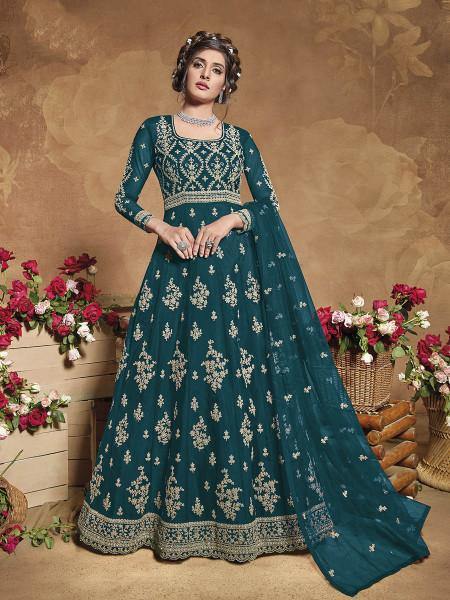 Myra Rama Green Heavy Embroidered Butterfly Net Anarkali Suit