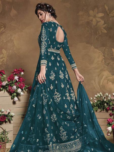Myra Rama Green Heavy Embroidered Butterfly Net Anarkali Suit