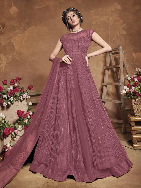 Myra Dusty Pink Heavy Embroidered Butterfly Net Anarkali Suit