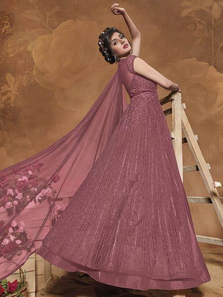 Myra Dusty Pink Heavy Embroidered Butterfly Net Anarkali Suit Online