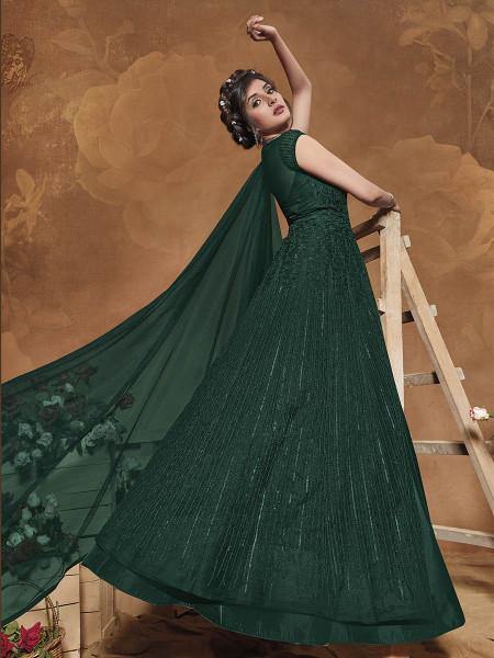 Myra Bottle Green Heavy Embroidered Gown Suit online