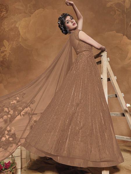 Myra Beige Heavy Embroidered Gown Suit online