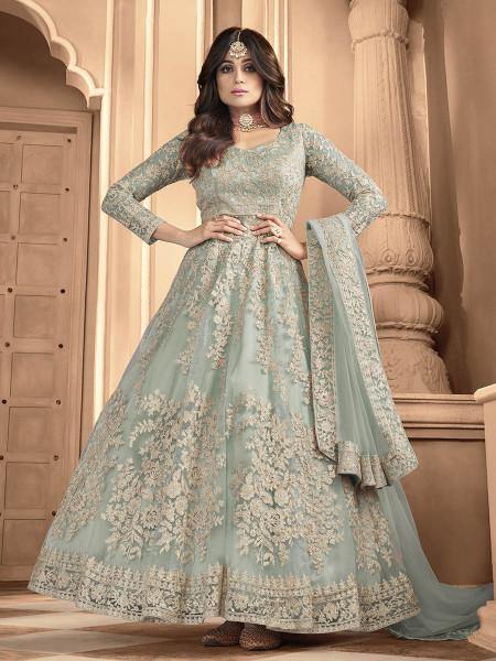 Myra Dusty Sea Blue Heavy Embroidered Anarkali Suit