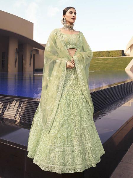 Myra Beautiful Green Heavy Embroidered Soft Net Bridal Lehenga