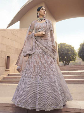 Myra Mauve Heavy Embroidered Soft Net bridal Lehenga - Distacart