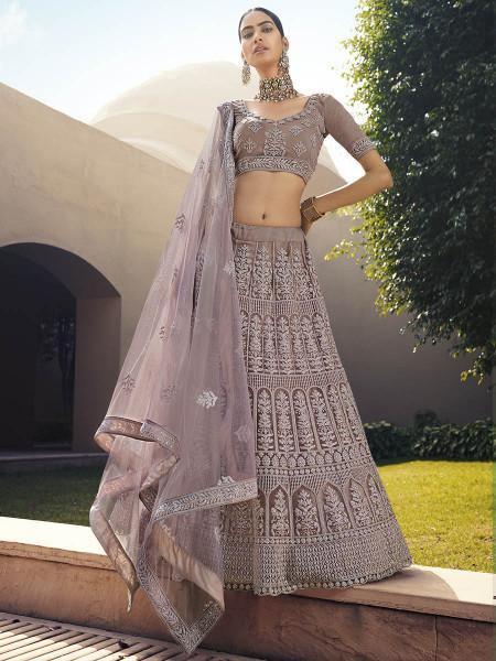Myra Mauve Heavy Embroidered Soft Net Bridal Lehenga