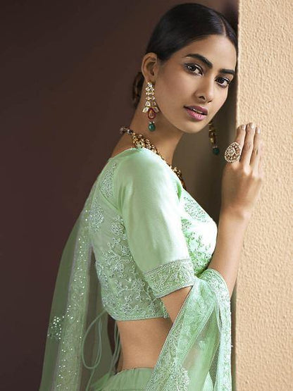 Myra Green Heavy Embroidered Soft Net Bridal 