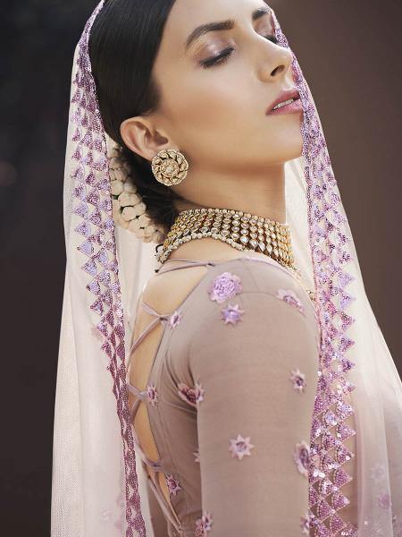 Myra Lilac Heavy Embroidered Soft Net bridal Lehenga - Distacart
