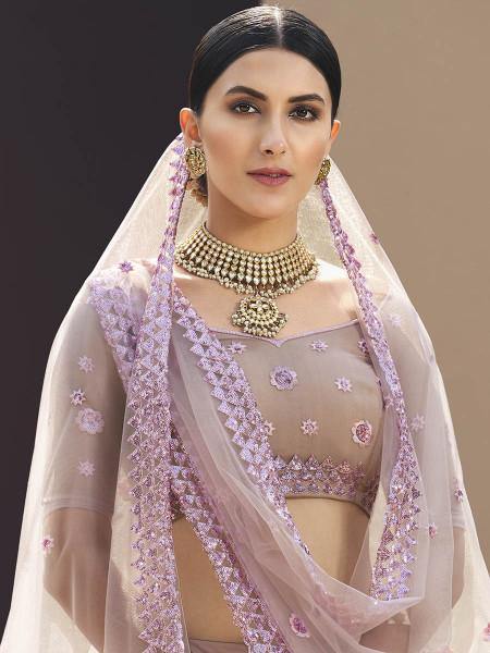 Myra Lilac Heavy Embroidered Soft Net bridal Lehenga - Distacart