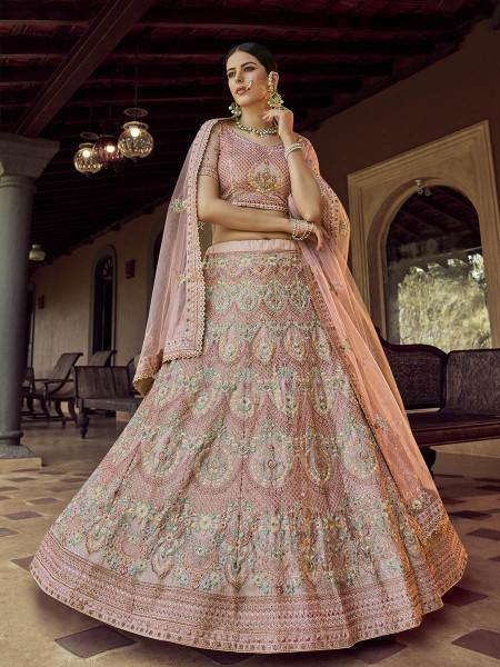 Myra Beautiful Peach Heavy Embroidered Georgette Bridal Lehenga