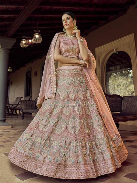 Hand Embroidered Multicolour Rajwadi Bridal Lehenga – Sunasa