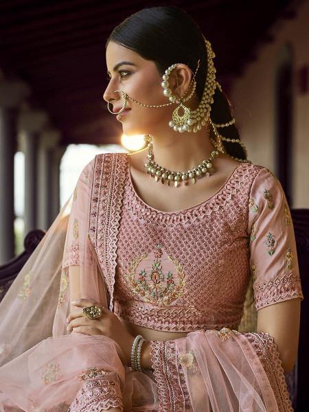 Myra Beautiful Peach Heavy Embroidered Georgette Bridal Lehenga online
